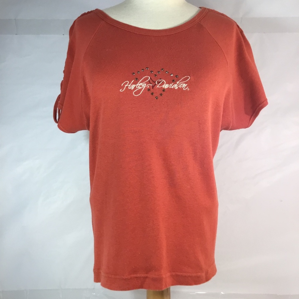 Harley Davidson Red Shirt Braided Shoulders